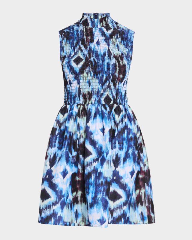 Halsey Smocked Abstract-Print Mini Dress